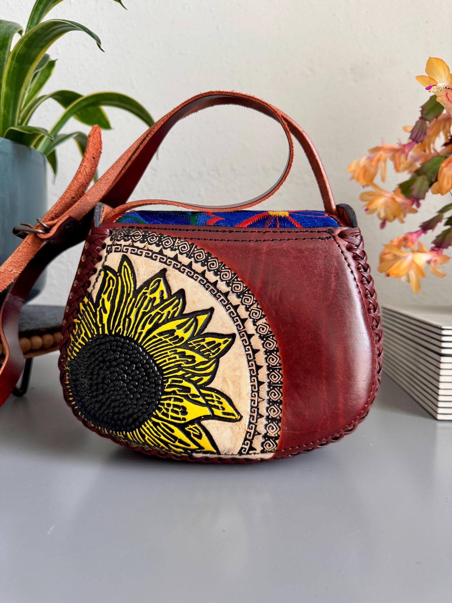 Hand-Tooled and Embroidered Leather Floral Purse, Handmade Mexican Bag, Artesanal