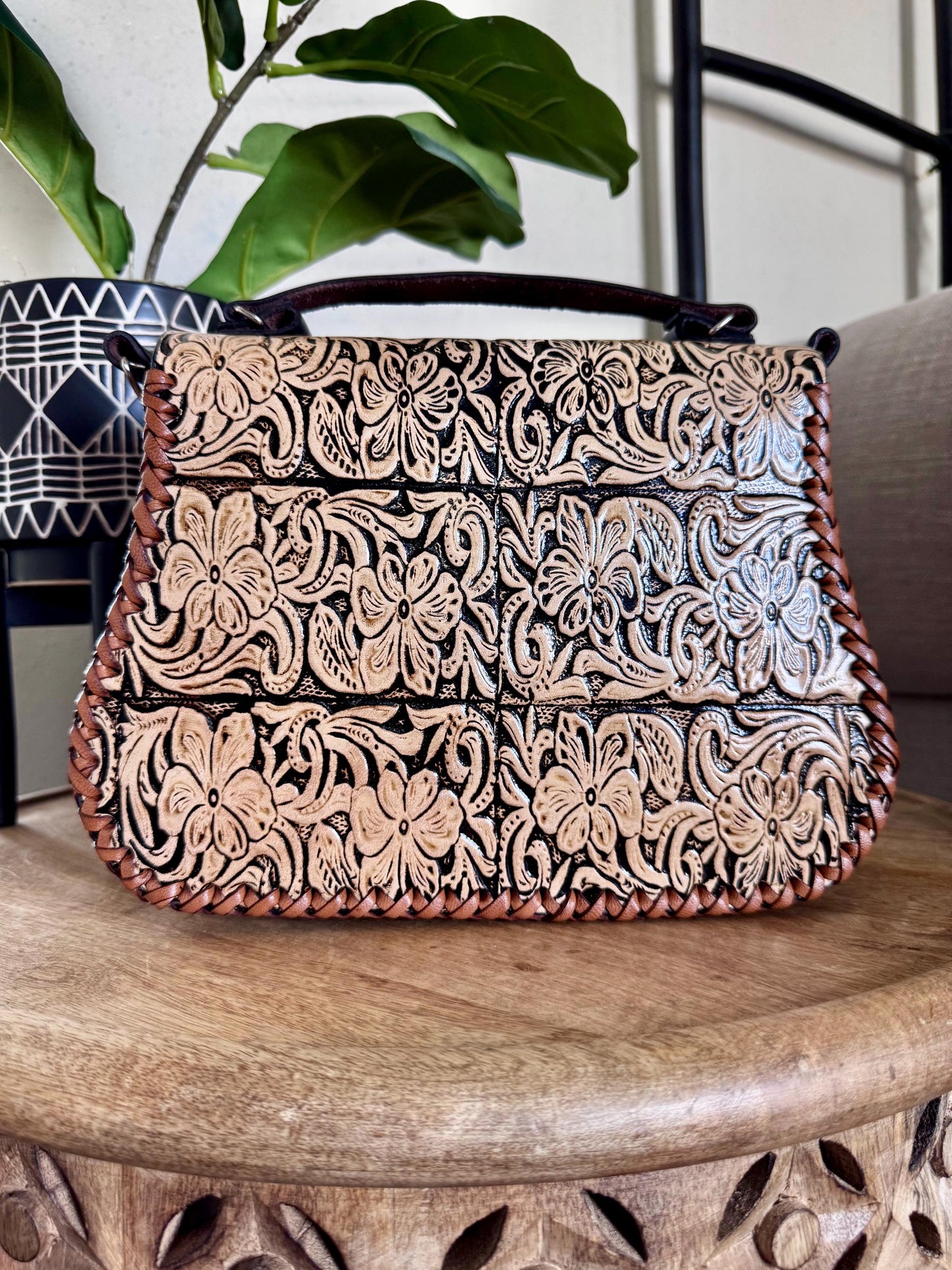 Hand Tooled Leather Crossbody Bag – Mexican Artisan Floral Purse, Western Style