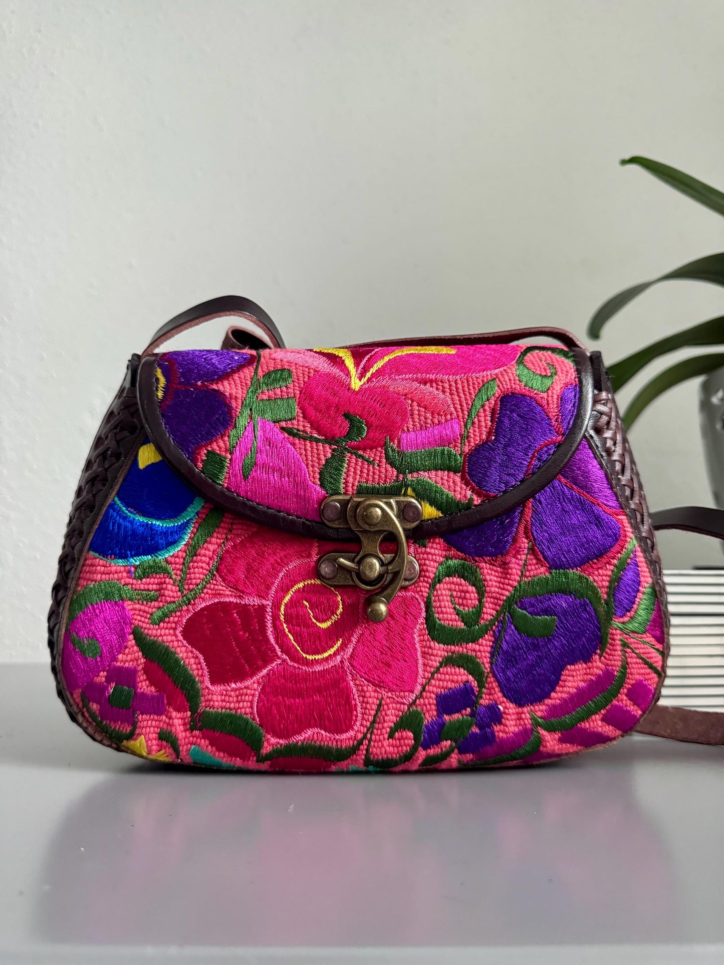 Hand-Tooled and Embroidered Leather Floral Purse, Handmade Mexican Bag, Artesanal