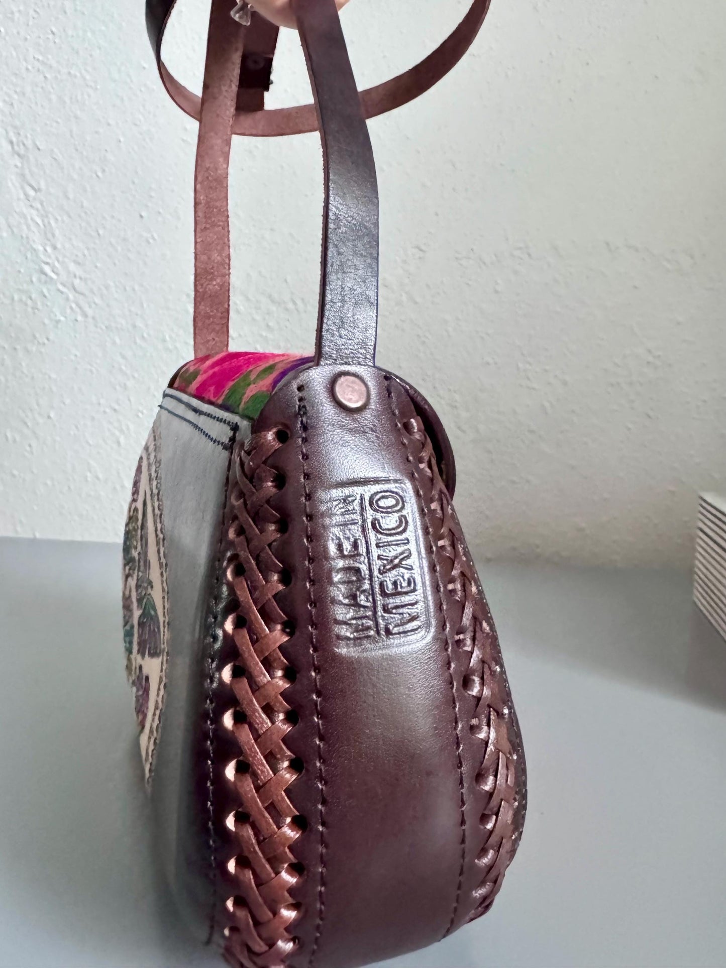 Hand-Tooled and Embroidered Leather Floral Purse, Handmade Mexican Bag, Artesanal