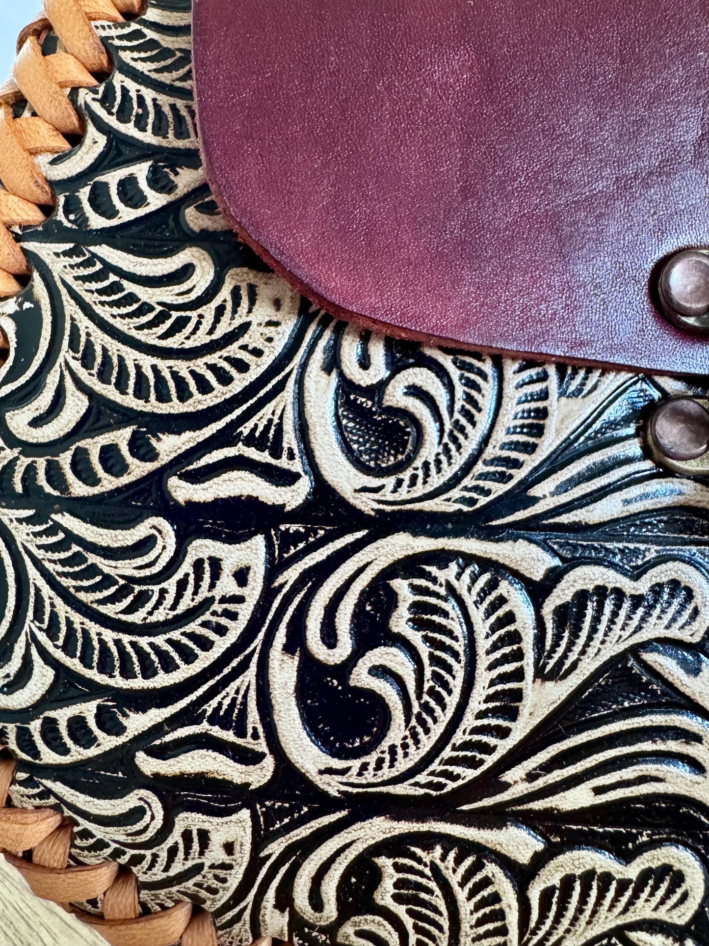 Hand-Tooled Leather Crossbody Purse, Floral Embossed Mexican Bag