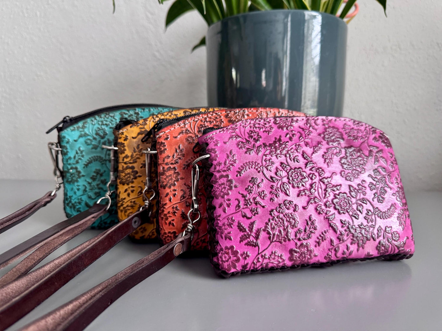 Hand-Tooled Leather Floral Wristlet | Artisan Made in Mexico, Western Chic Clutch