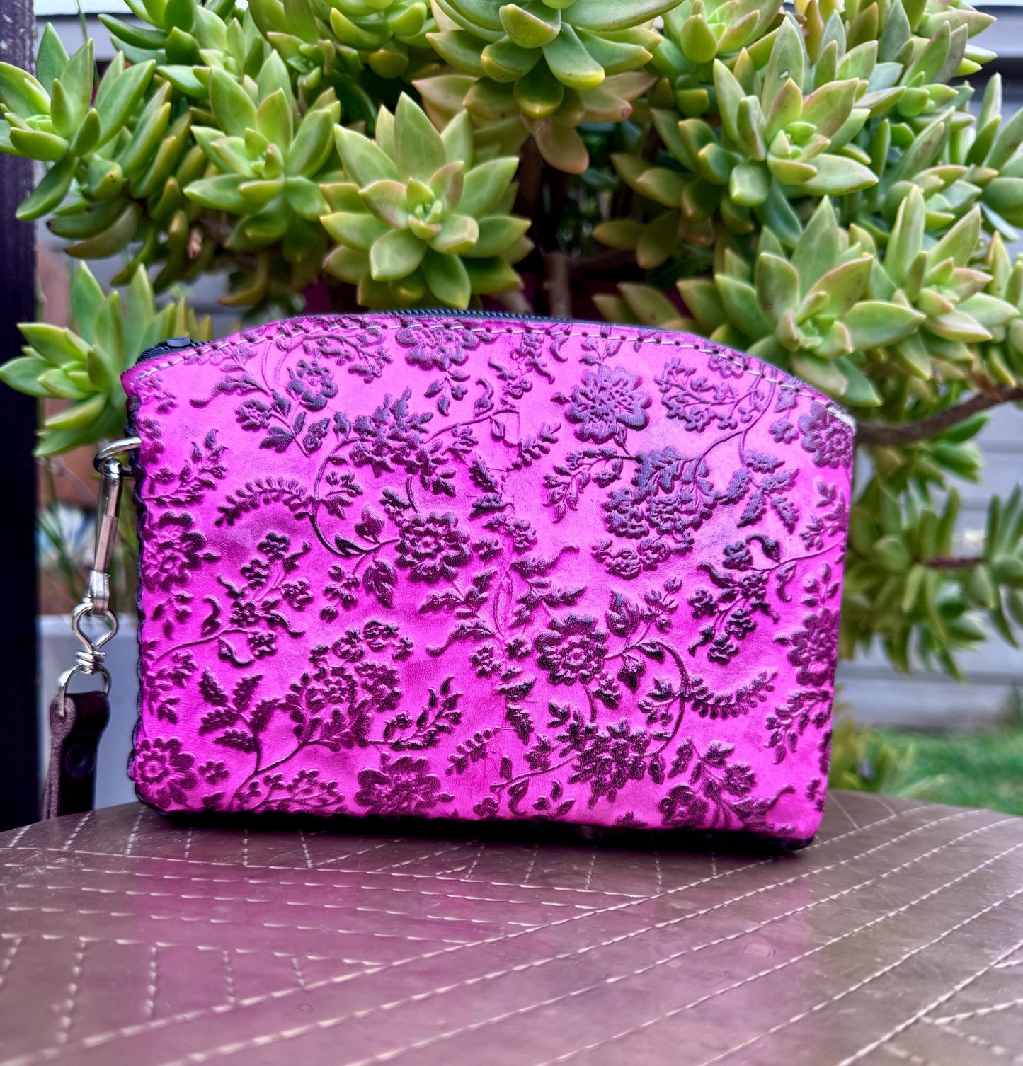 Hand-Tooled Leather Floral Wristlet | Artisan Made in Mexico, Western Chic Clutch