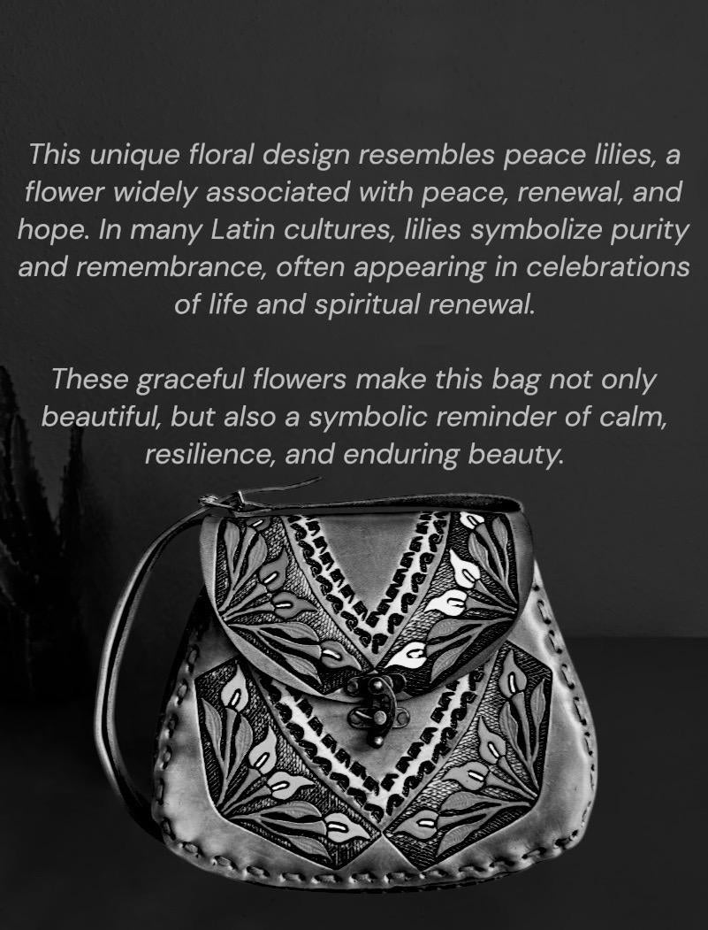 Mexican Leather Crossbody Bag - Hand Tooled Floral Purse - Artisan Handmade Folk Art Handbag - Boho Western Leather Shoulder Bag