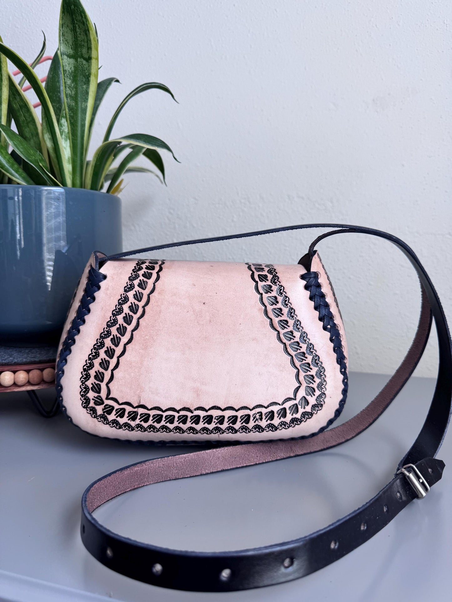 Hand-Tooled Leather Floral Crossbody Purse, Mexican Artisan Handbag