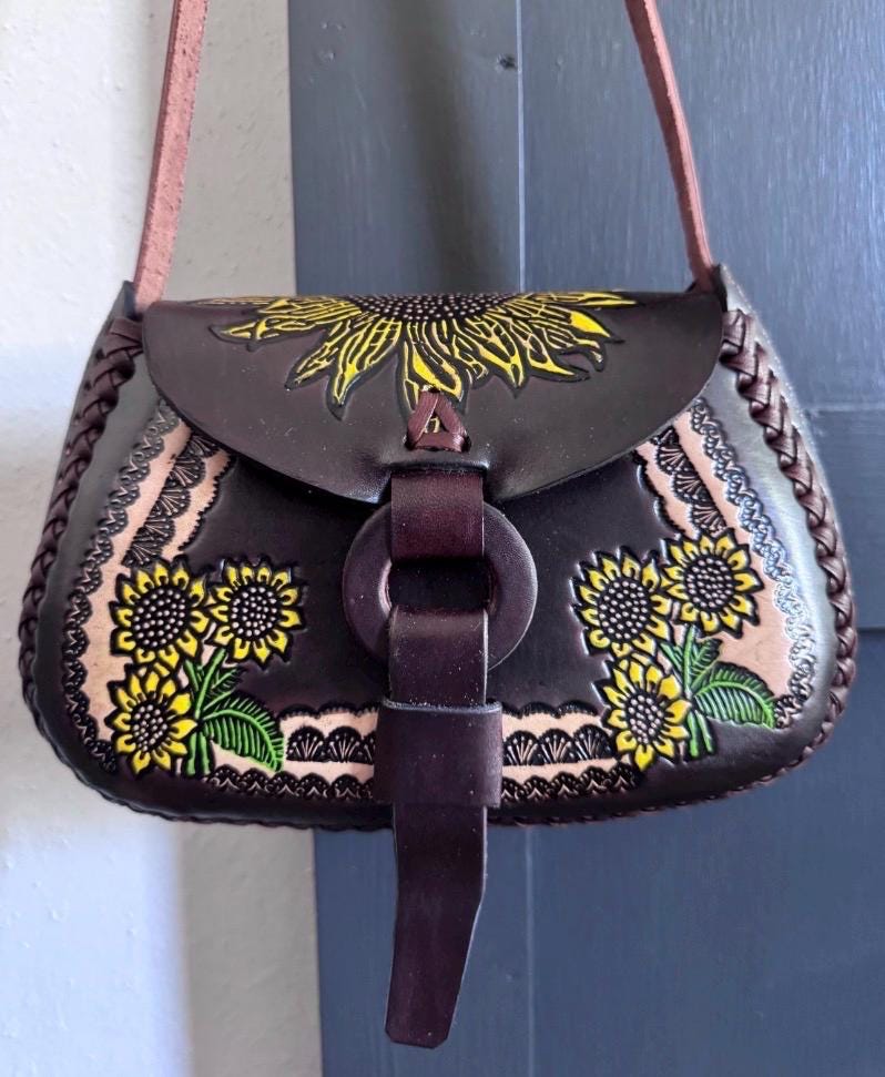 Hand Tooled Leather Crossbody Bag – Mexican Artisan Floral Purse, Adjustable Strap