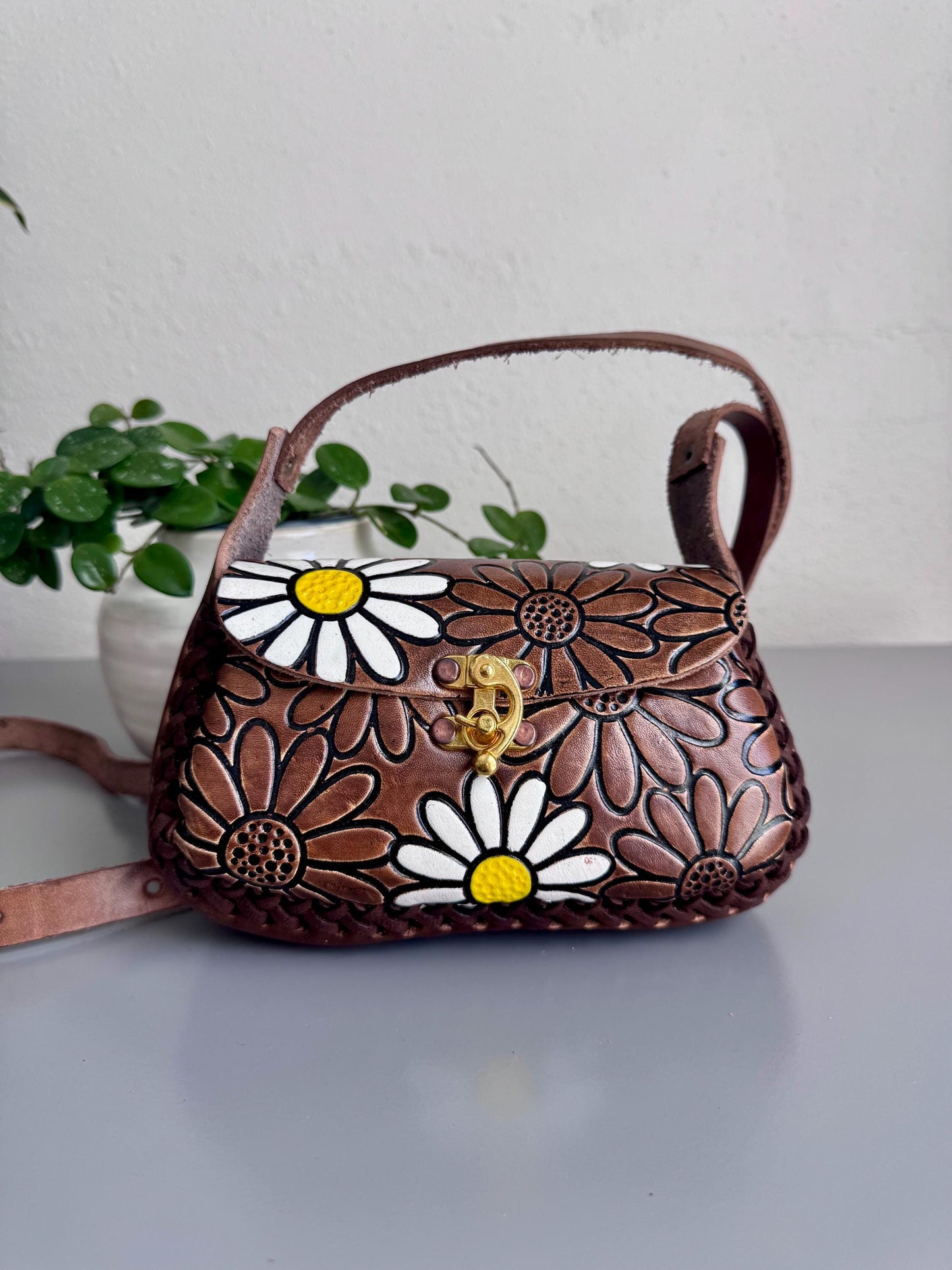 Hand Tooled Leather Crossbody Bag, Floral Artisan Mini Purse, Mexican Style Handbag