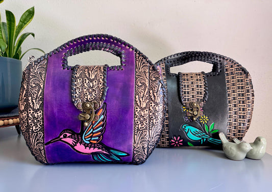 Hand Tooled Leather Hummingbird Purse – Mexican Artisan Floral Crossbody Bag