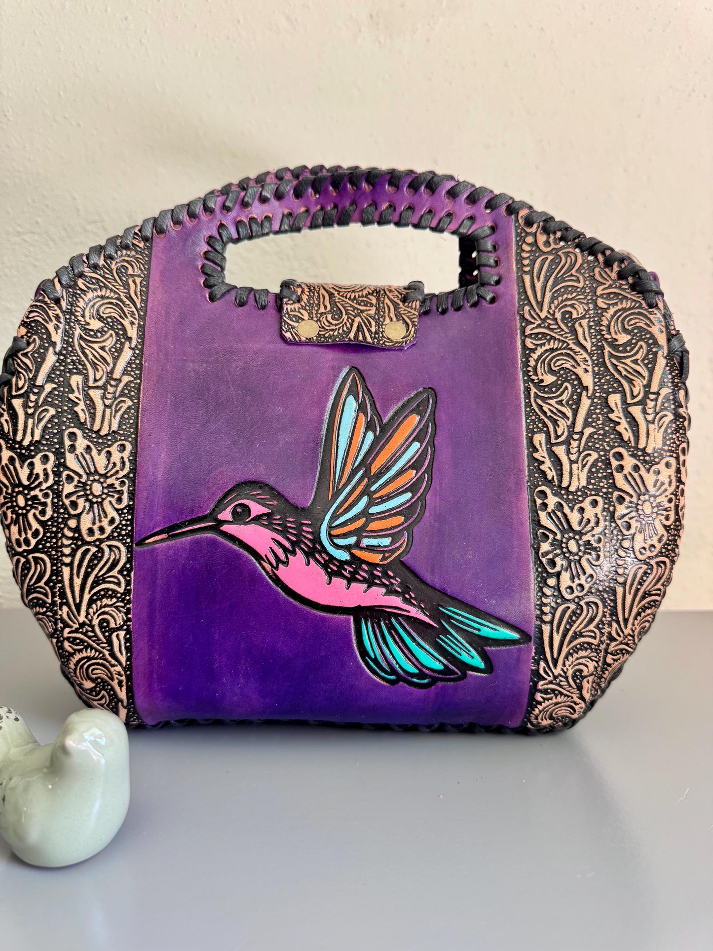 Hand Tooled Leather Hummingbird Purse – Mexican Artisan Floral Crossbody Bag