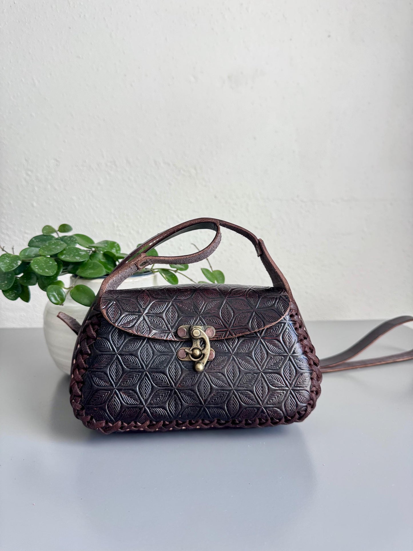 Hand Tooled Leather Crossbody Bag, Floral Artisan Mini Purse, Mexican Style Handbag