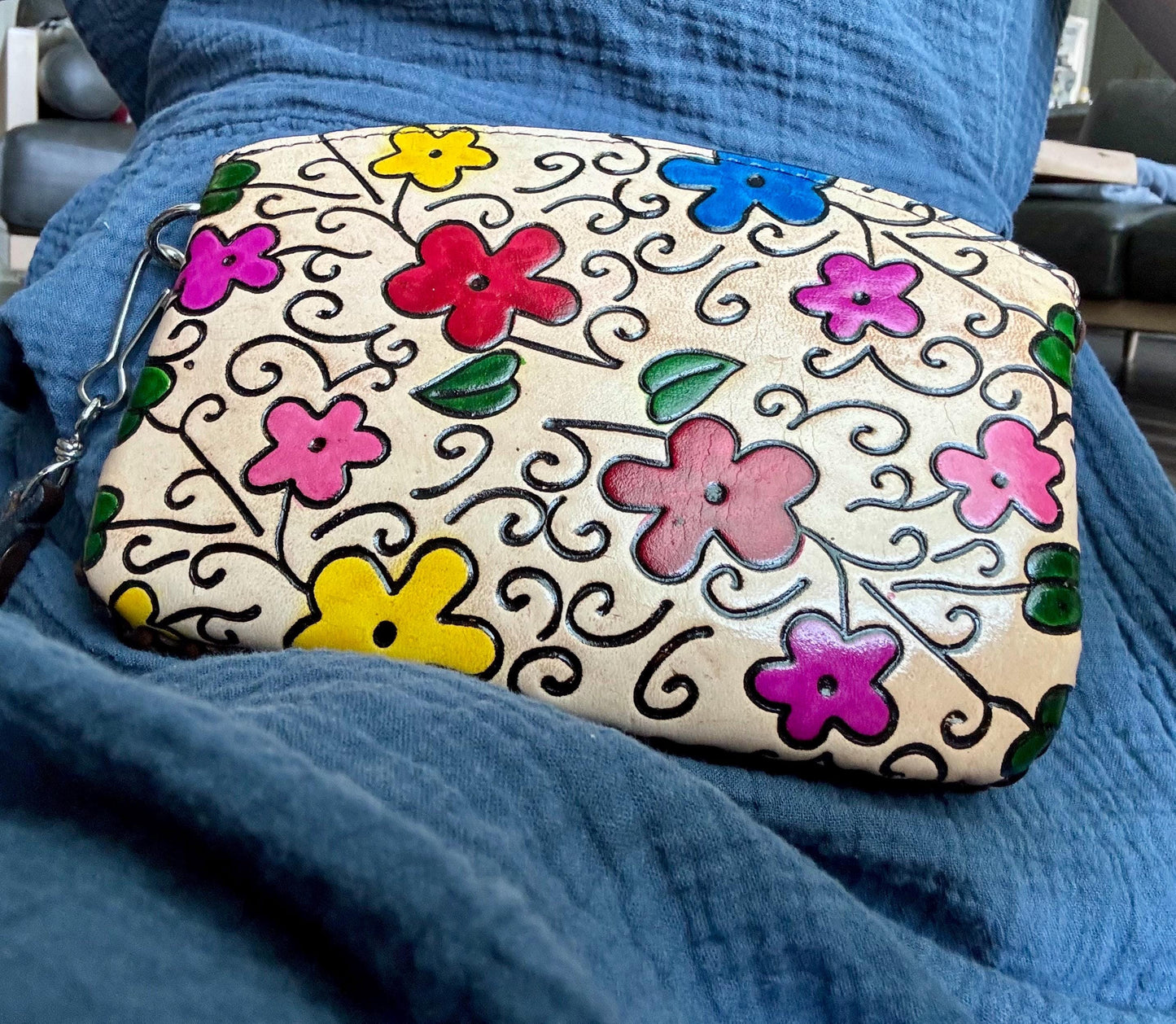 Hand-Tooled Leather Floral Wristlet Clutch | Artisan Made in Mexico, Western Chic Bag