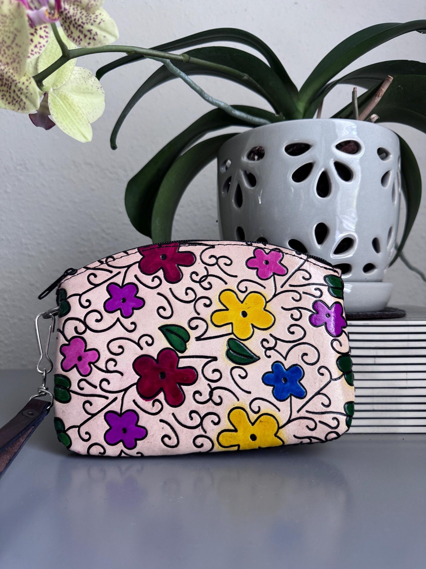 Hand-Tooled Leather Floral Wristlet Clutch | Artisan Made in Mexico, Western Chic Bag