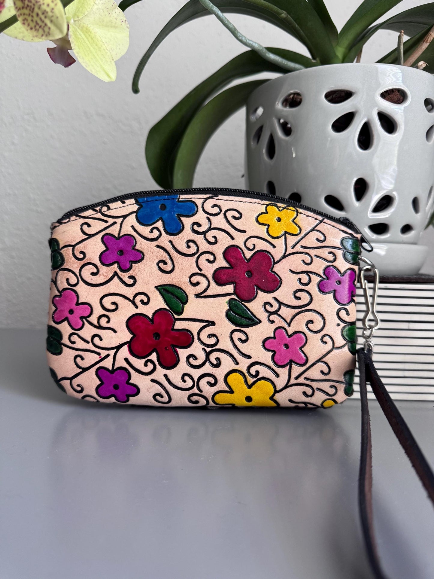 Hand-Tooled Leather Floral Wristlet Clutch | Artisan Made in Mexico, Western Chic Bag
