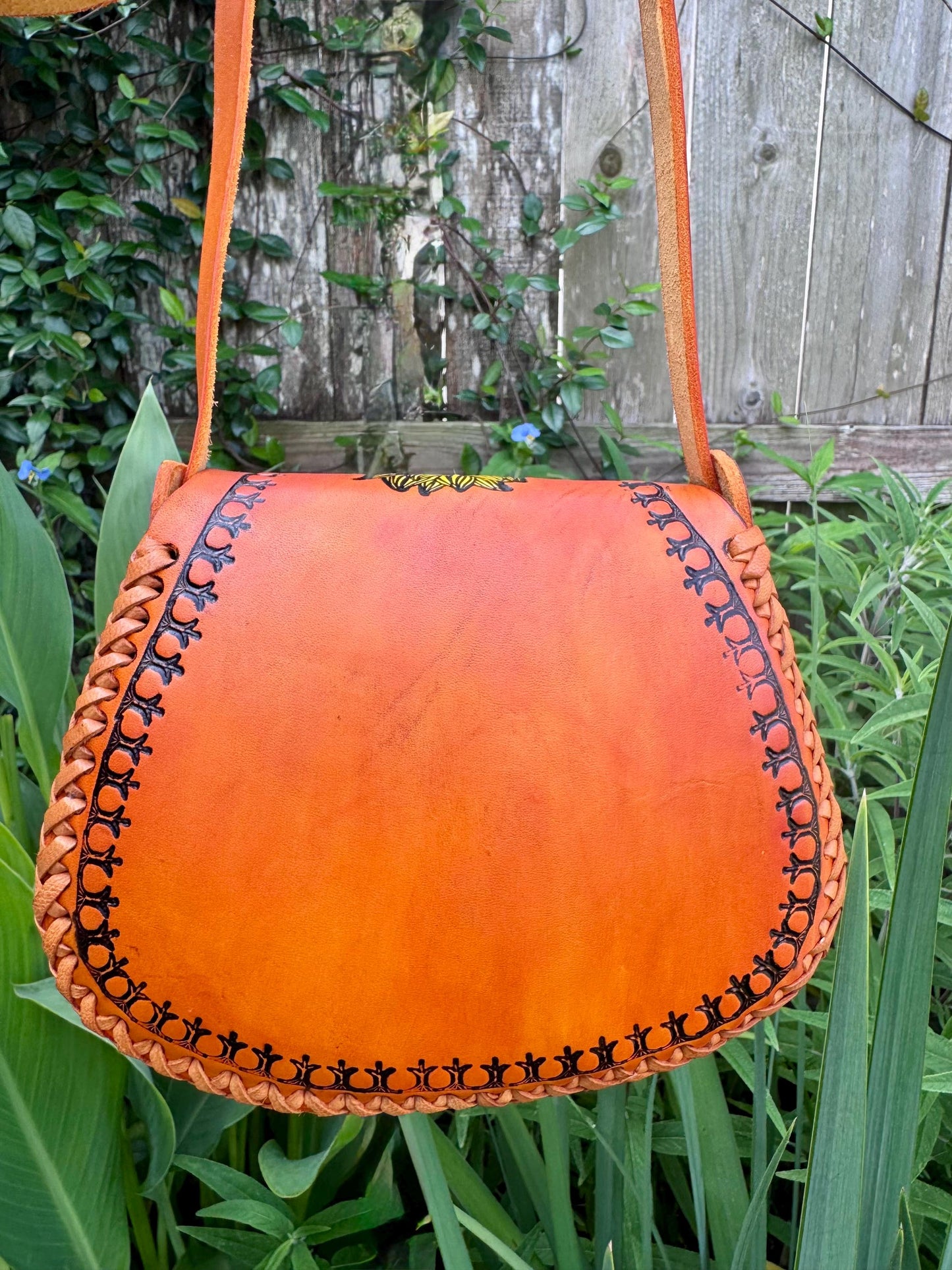 Hand-Tooled Embossed Leather Evil Eye and Sacred Heart Floral Purse: Mexican Artisan Handbag