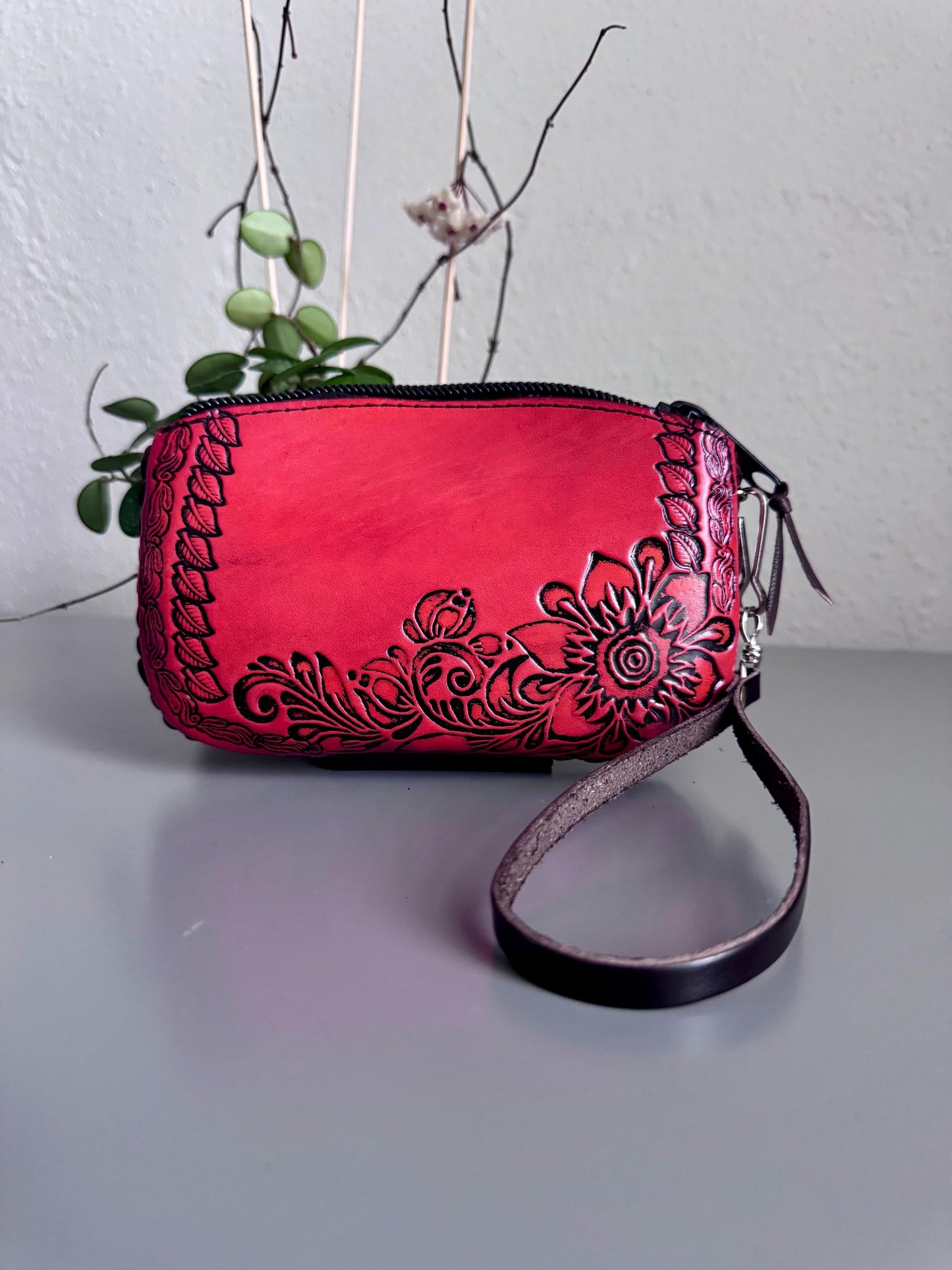 Hand-Tooled Leather Wristlet Clutch | Artisan Made in Mexico, Western Style Bag