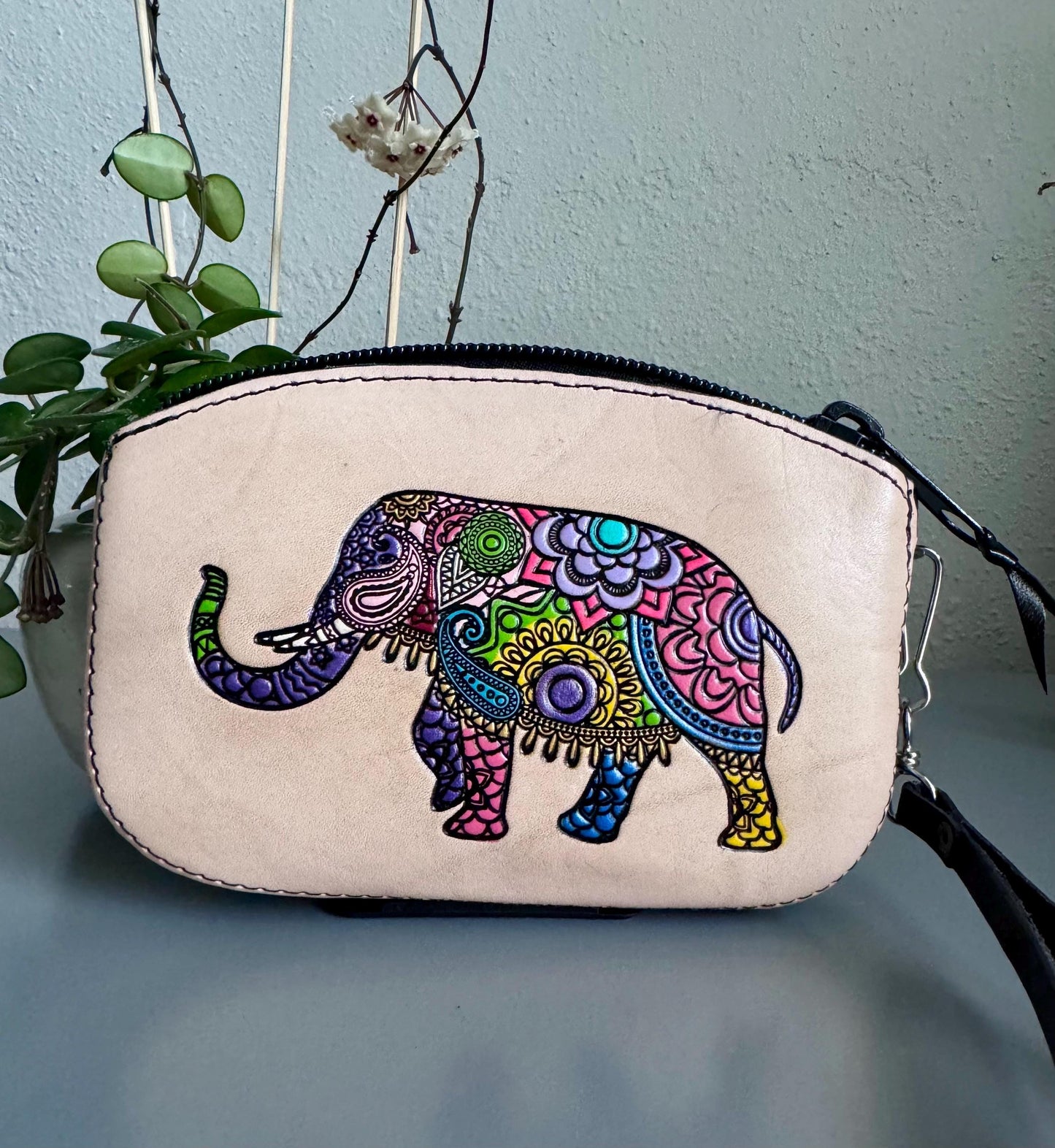 Hand-Tooled Leather Wristlet Clutch | Artisan Made in Mexico, Western Style Bag, Elephant Bag