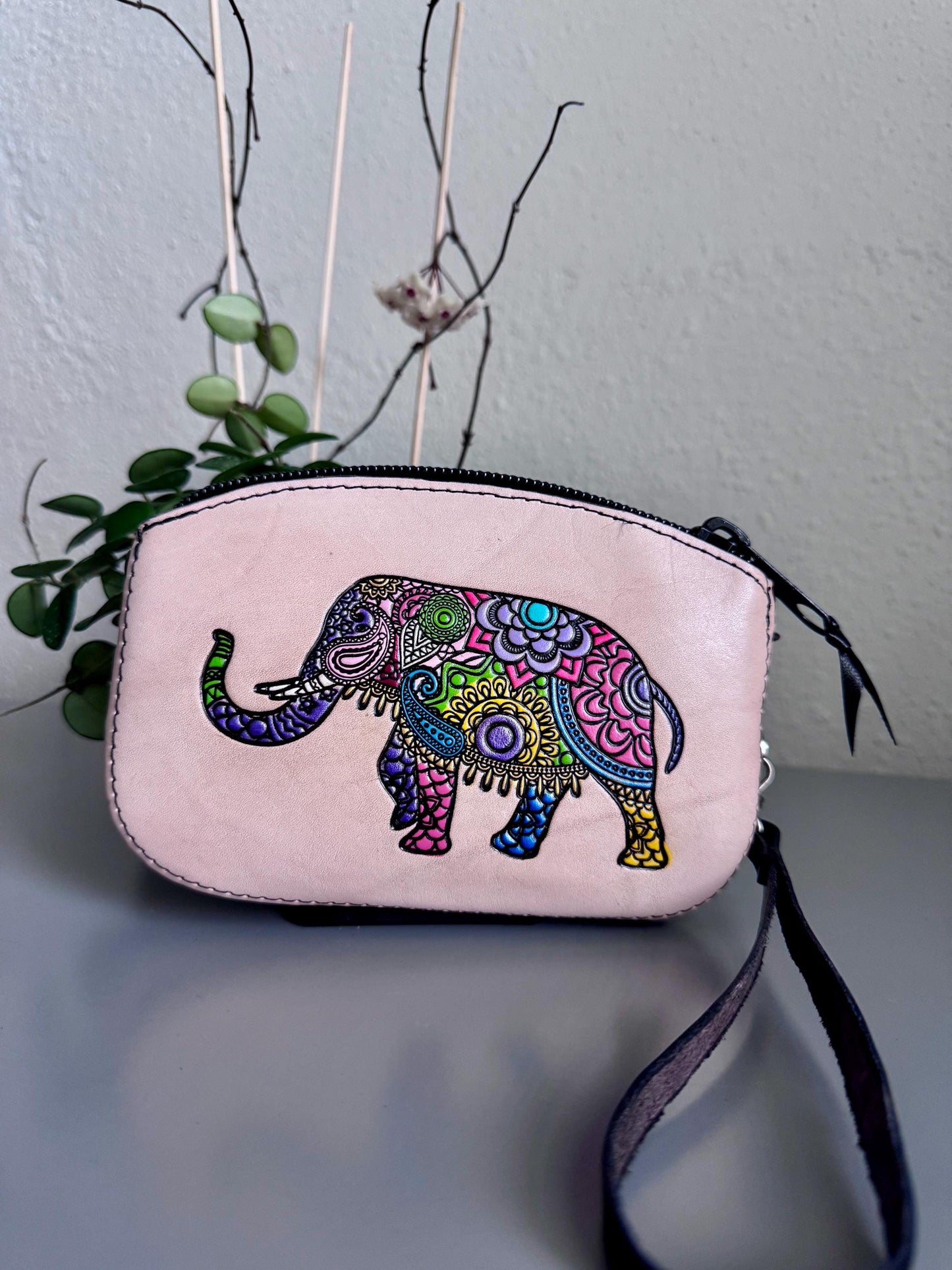 Hand-Tooled Leather Wristlet Clutch | Artisan Made in Mexico, Western Style Bag, Elephant Bag
