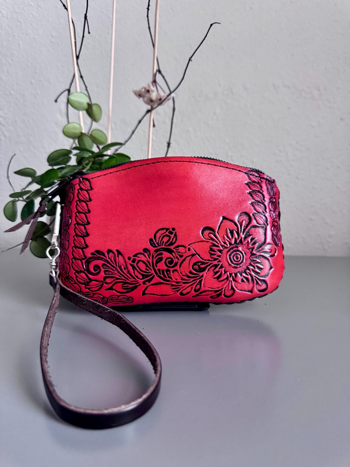 Hand-Tooled Leather Wristlet Clutch | Artisan Made in Mexico, Western Style Bag
