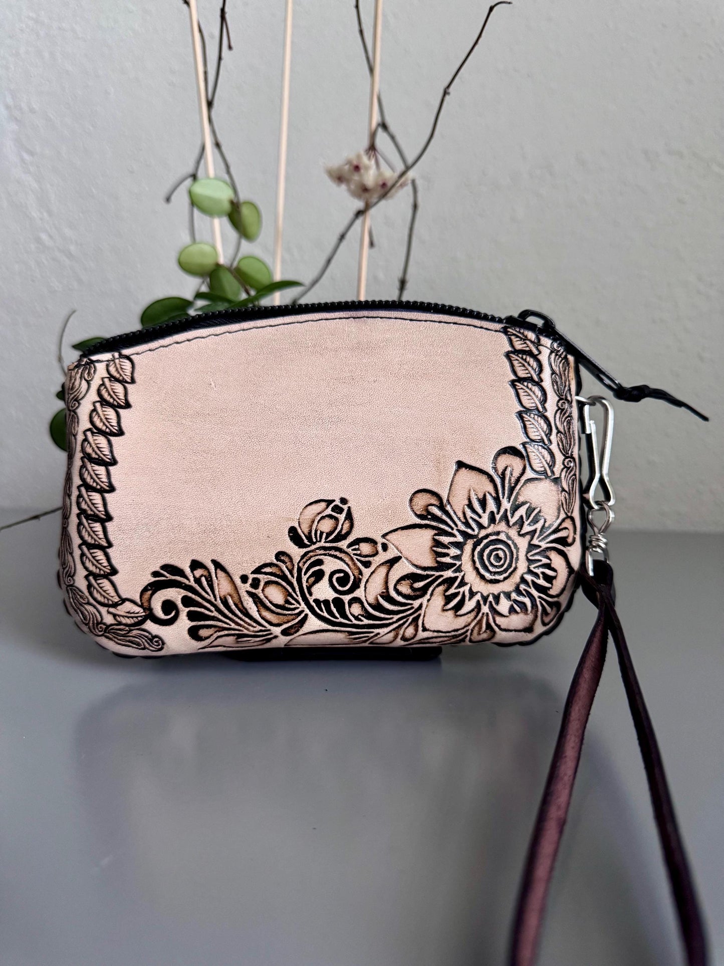 Hand-Tooled Leather Wristlet Clutch | Artisan Made in Mexico, Western Style Bag