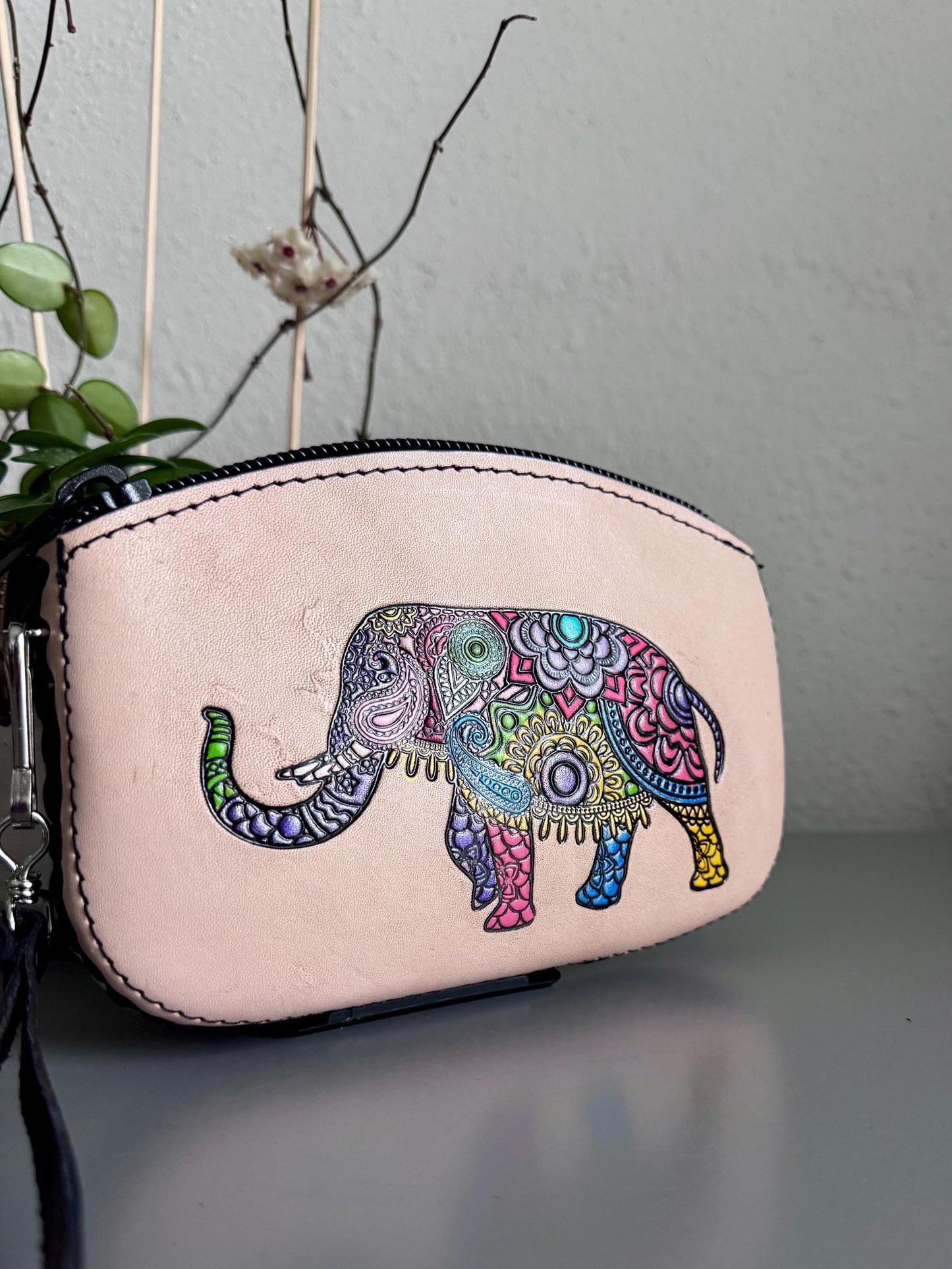 Hand-Tooled Leather Wristlet Clutch | Artisan Made in Mexico, Western Style Bag, Elephant Bag