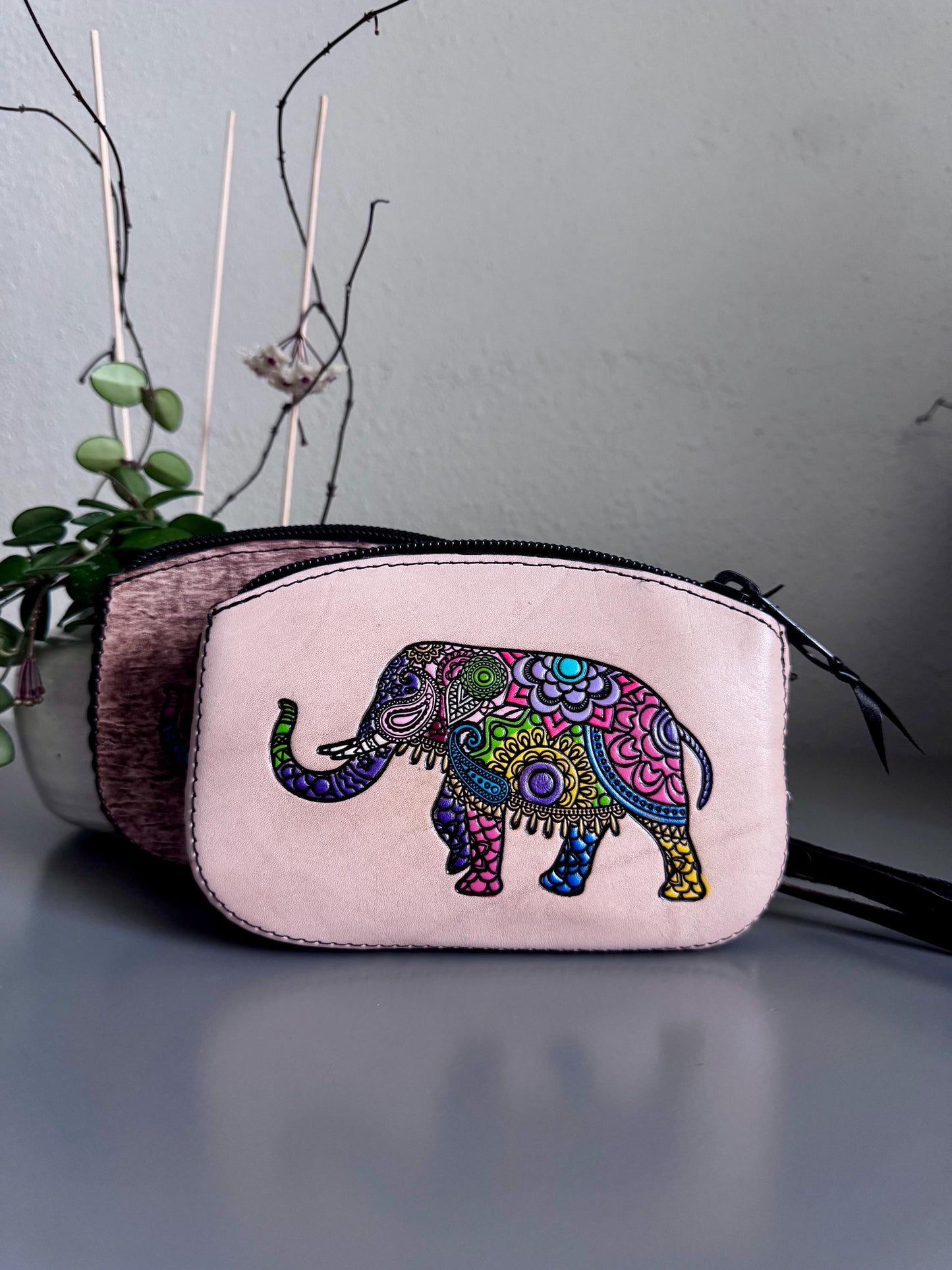 Hand-Tooled Leather Wristlet Clutch | Artisan Made in Mexico, Western Style Bag, Elephant Bag
