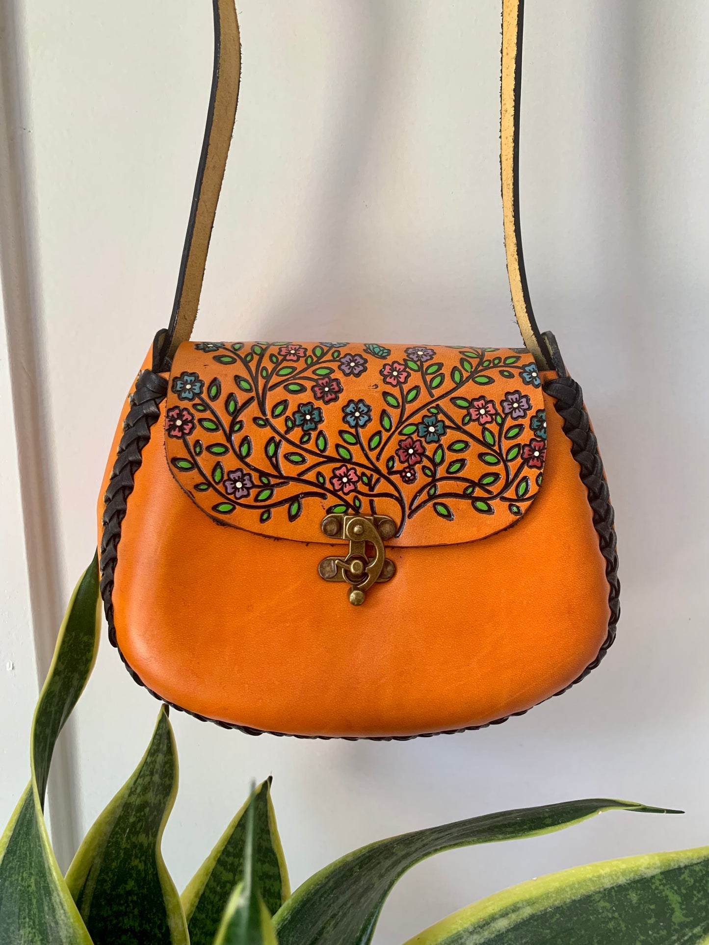 Small Bohemian Mexican Leather Floral Purse