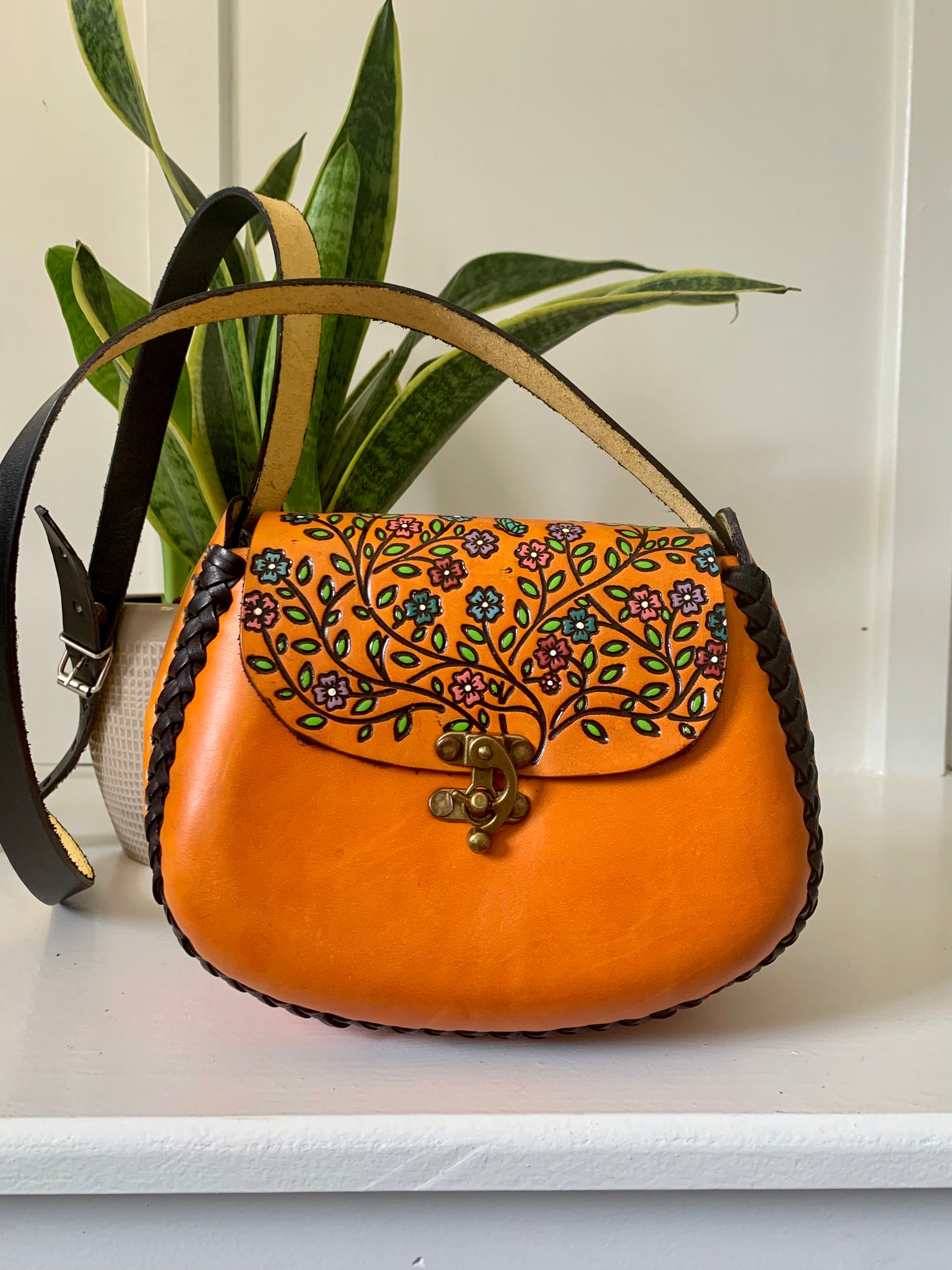 Small Bohemian Mexican Leather Floral Purse