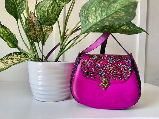 Small Bohemian Mexican Leather Floral Purse