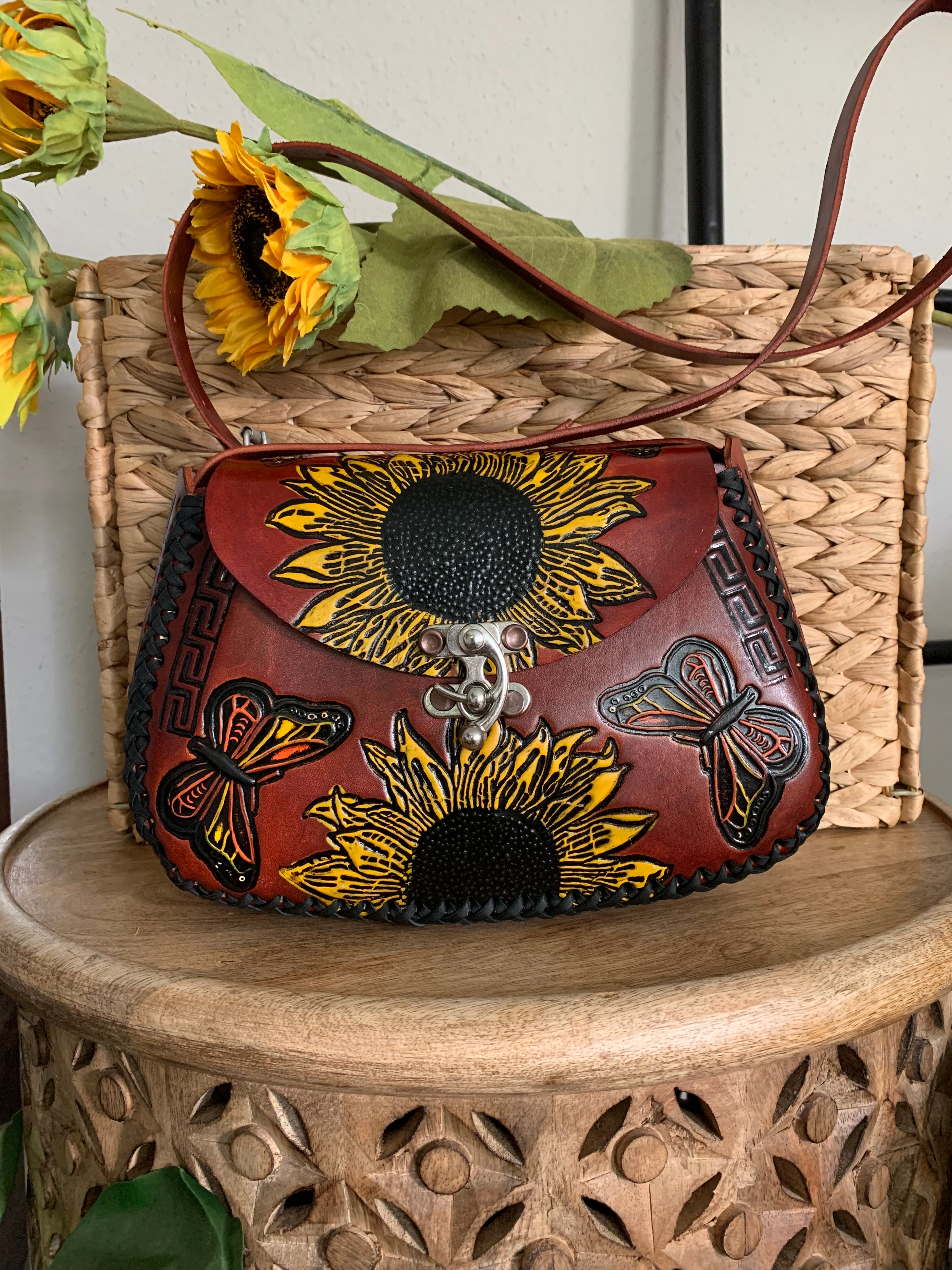 Sunflower Tooled Leather Handbag | Shop.PBS.org