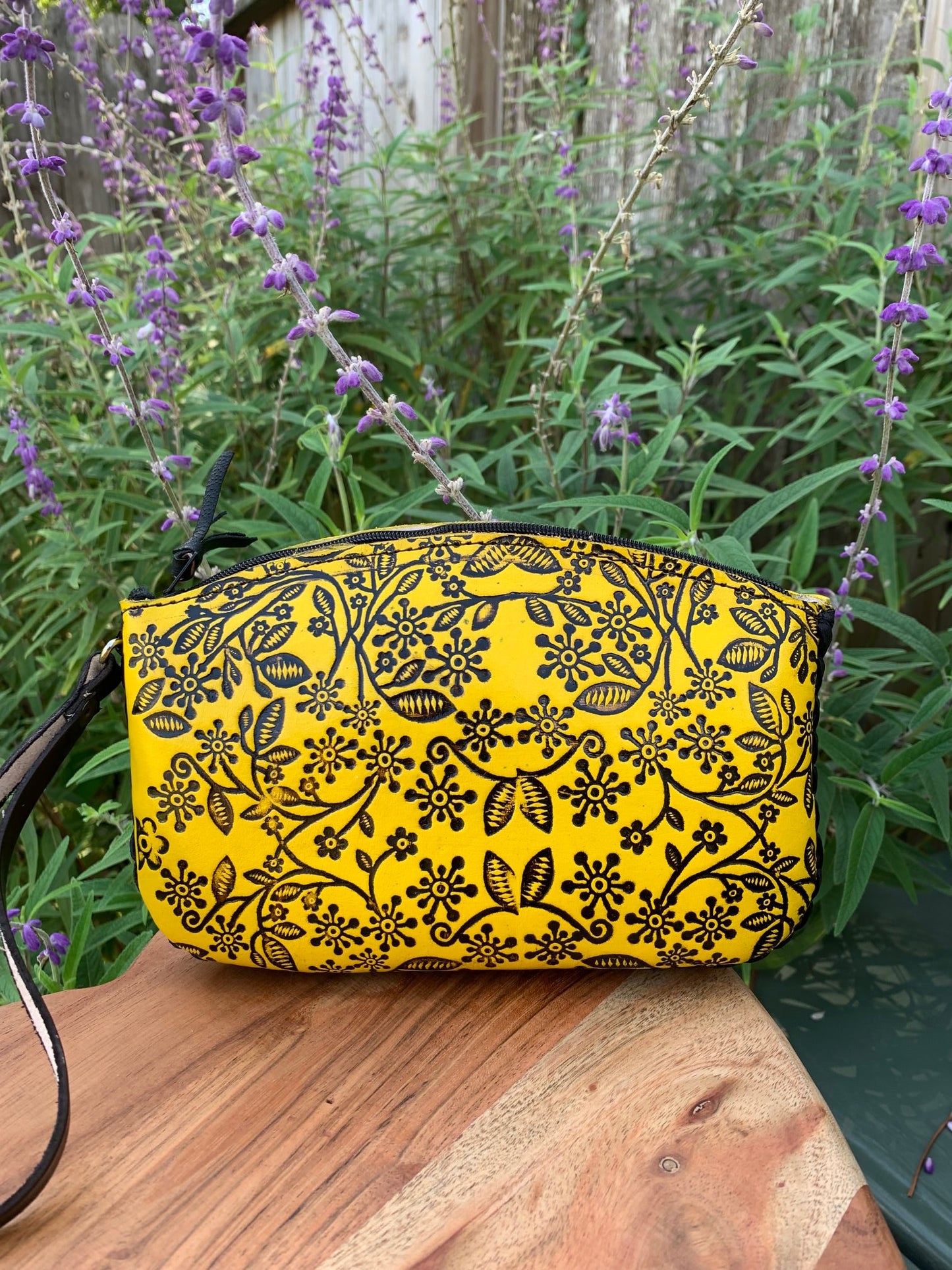 Hand-tooled Mexican Leather Floral Wristlet