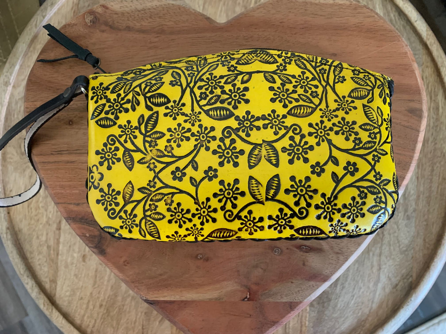 Hand-tooled Mexican Leather Floral Wristlet