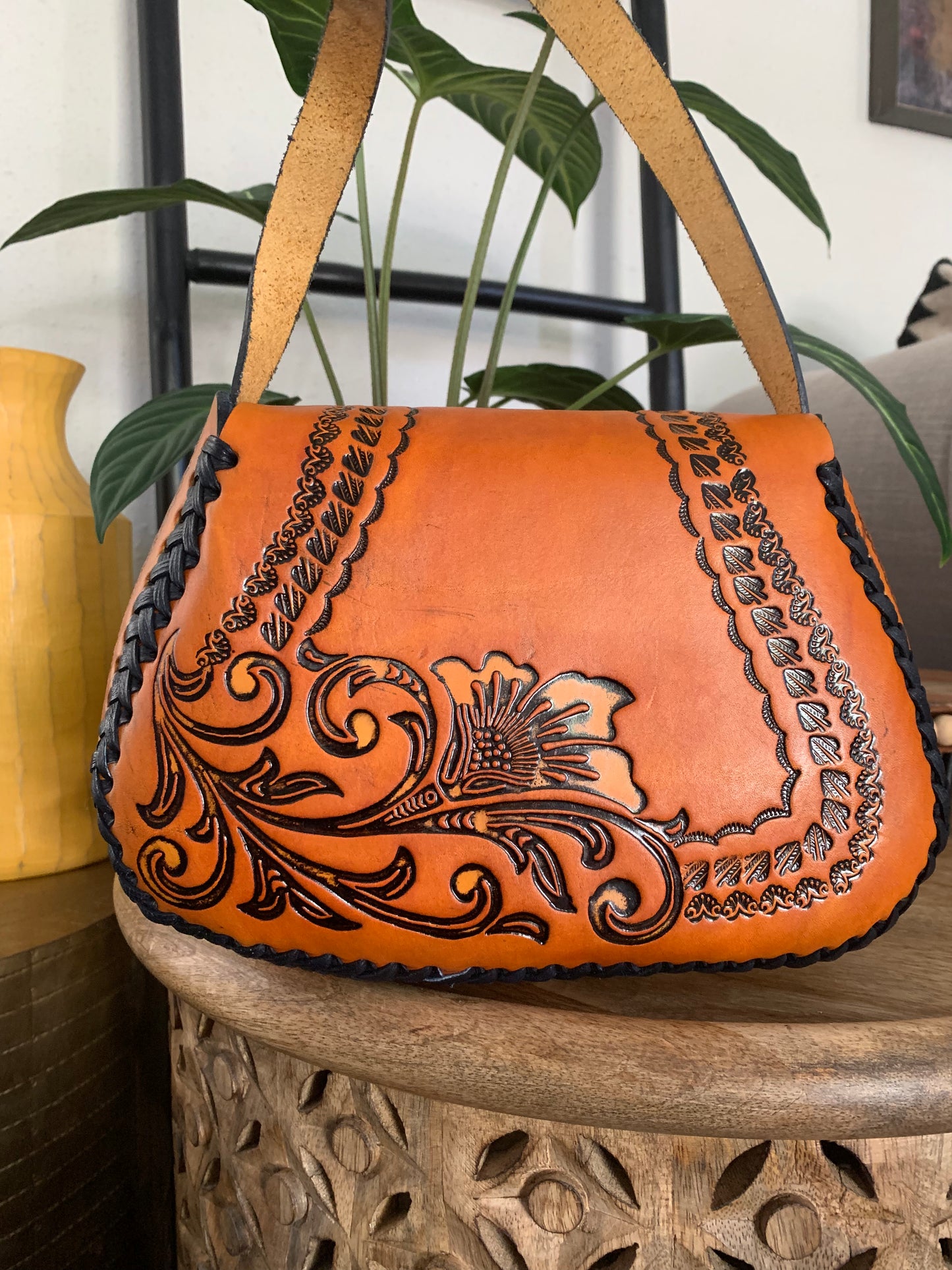 Passion Flower Mexican Leather Purse