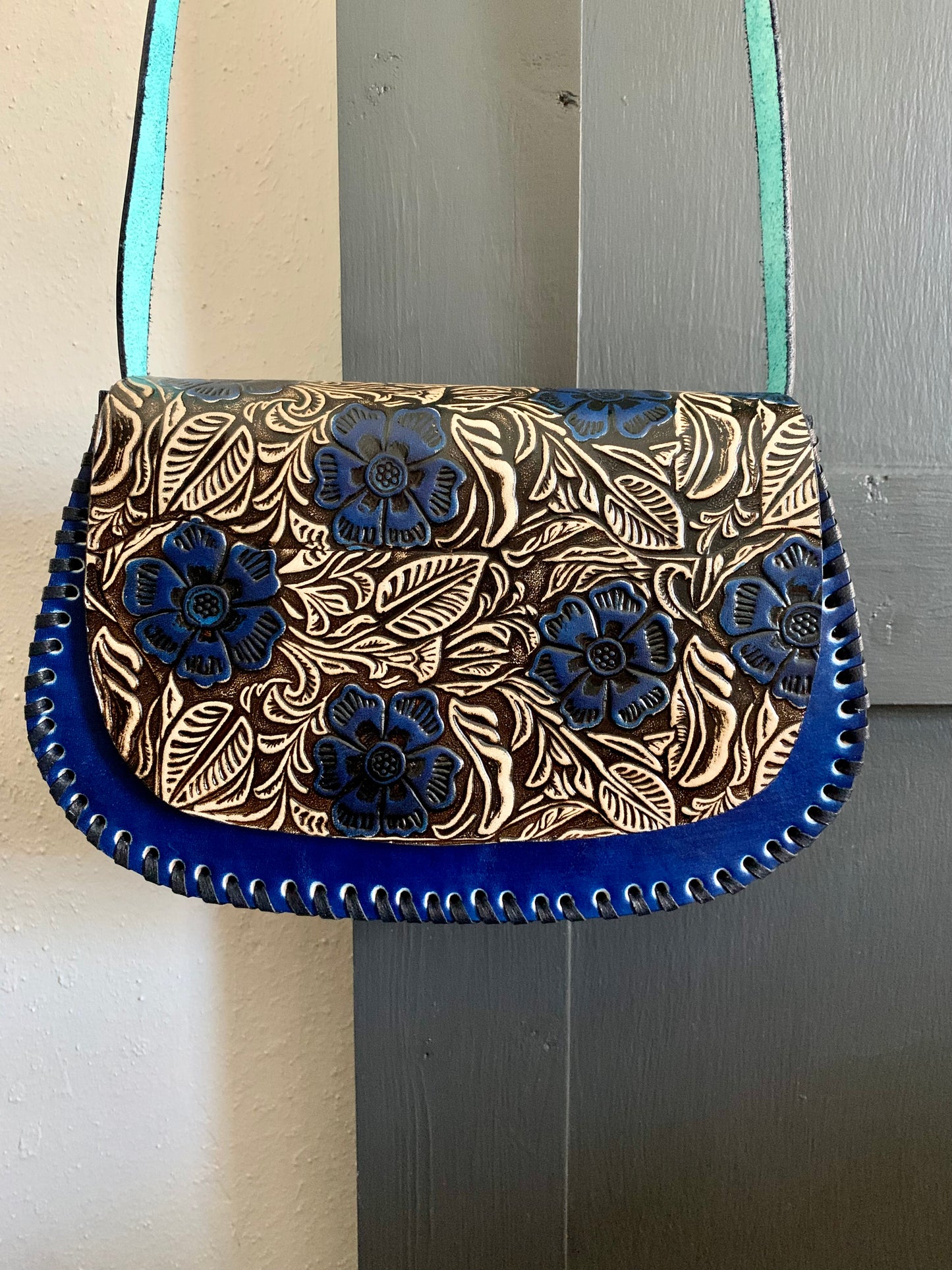 Floral Hand Tooled Mexican Leather Purse