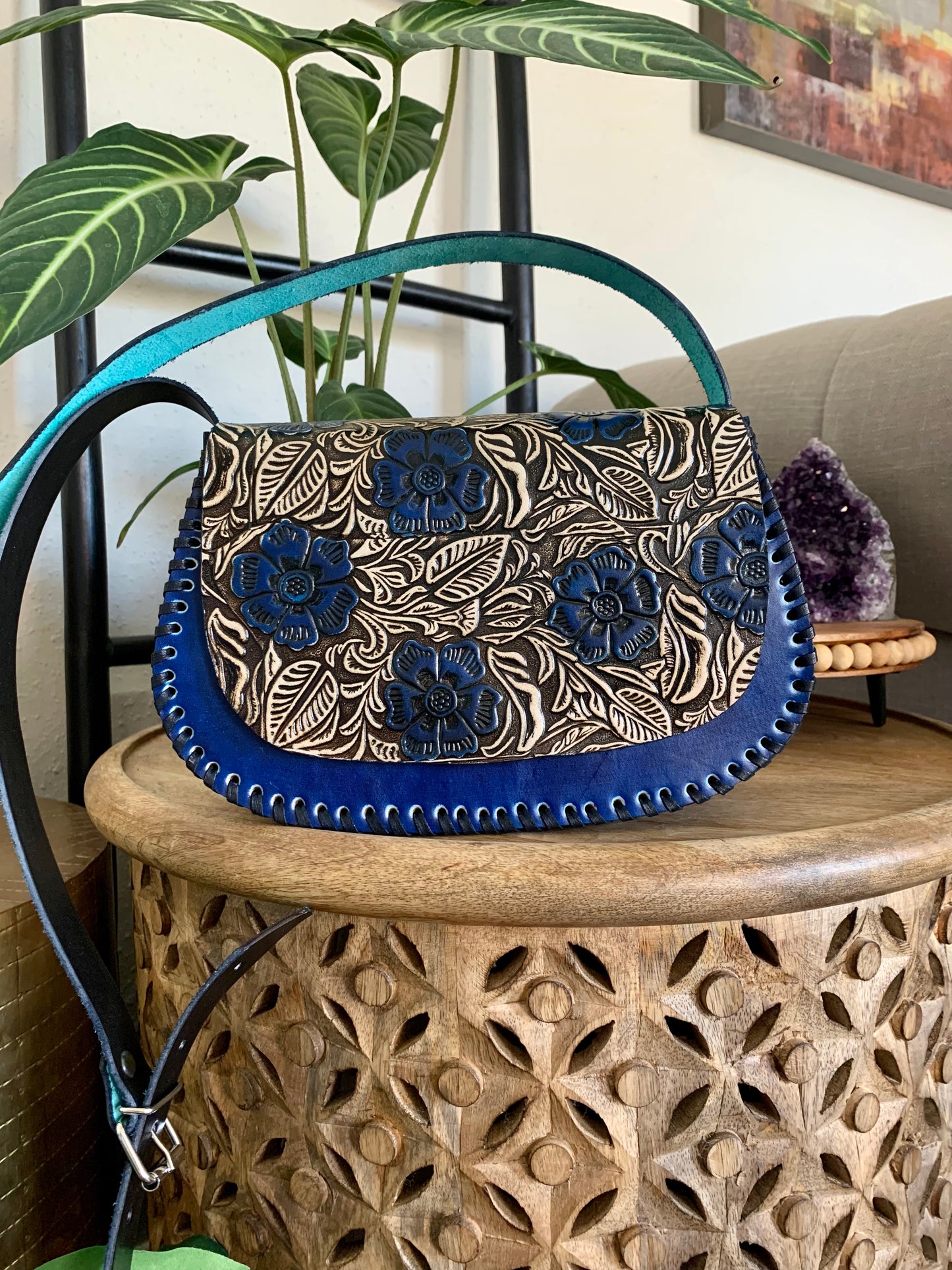 Floral Hand Tooled Mexican Leather Purse