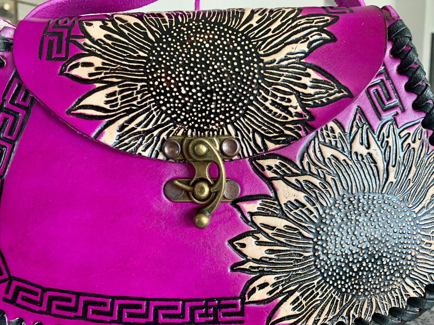 Hand Tooled Sunflower Mexican Leather Purse