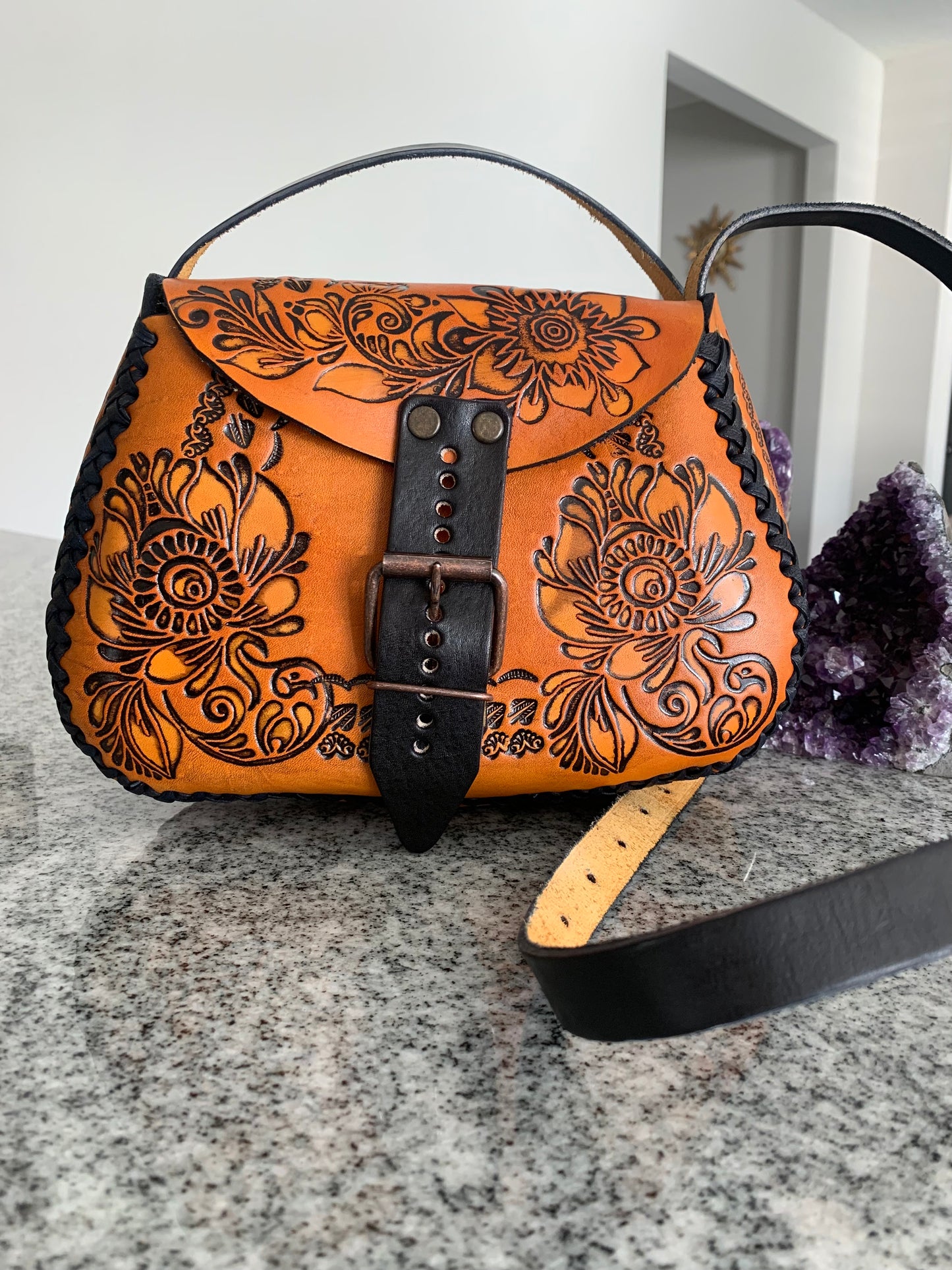 Passion Flower Mexican Leather Purse