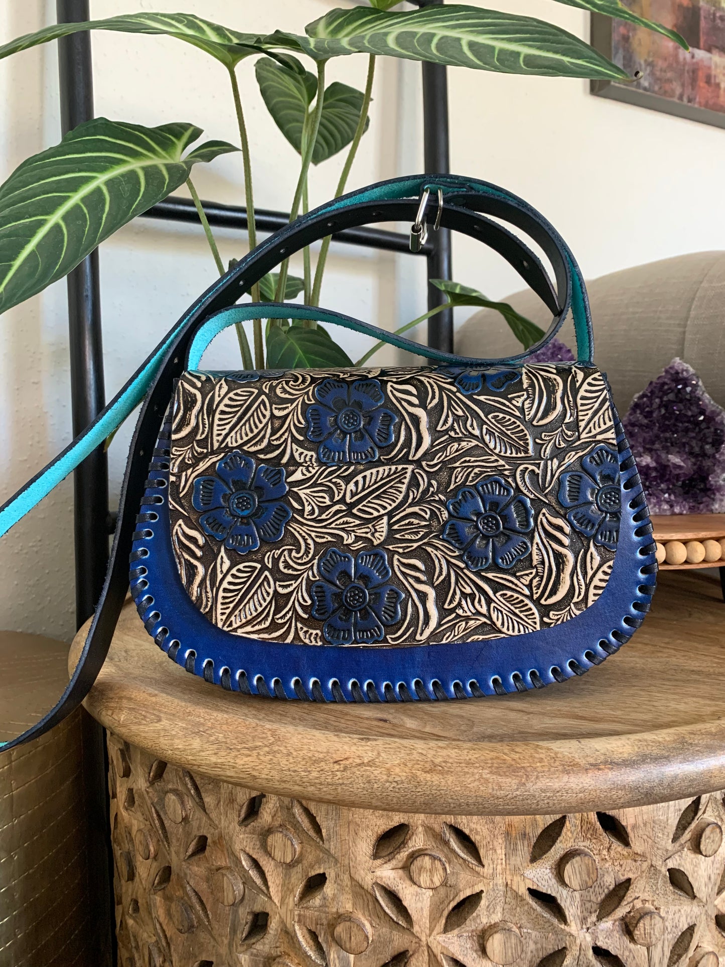 Floral Hand Tooled Mexican Leather Purse