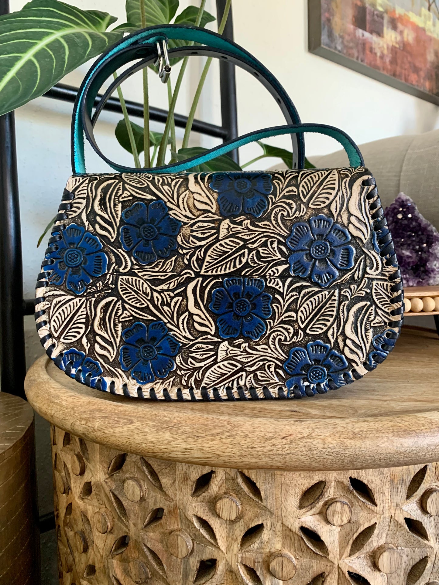 Floral Hand Tooled Mexican Leather Purse