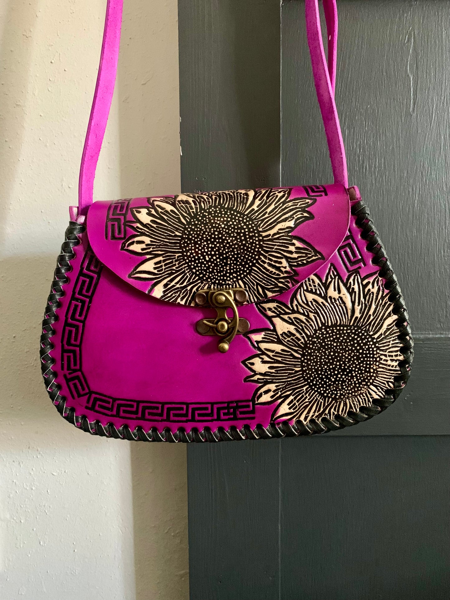 Hand Tooled Sunflower Mexican Leather Purse